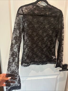 Black Sheer Lace Long-Sleeve Top